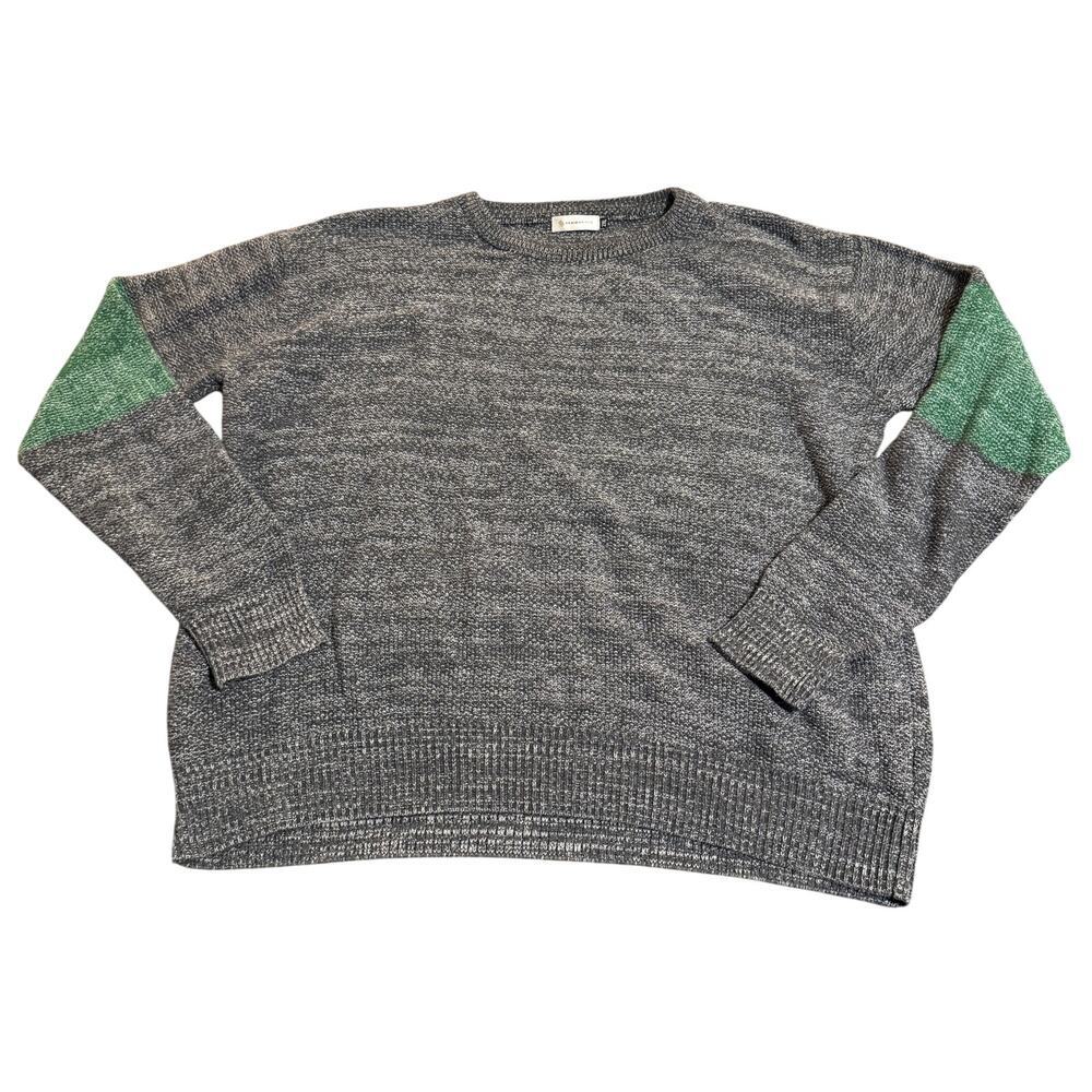 Chain Stitch Size 2XL Women Green Grey Crew Neck Sweater‎ Long Sleeve Causal